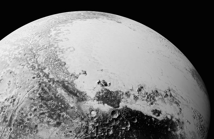 Graustufenfotografie von Pluto, Pluto, Sonnensystem, Universum, Weltraum, Astronomie, HD-Hintergrundbild