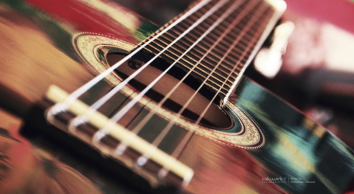 Gitar Akustik, gitar akustik merah dan hitam, Musik, latar belakang, gitar, Wallpaper HD