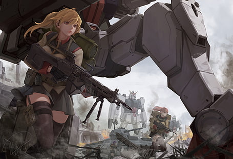 Handyanzug Gundam, RX-78-2, Mecha, Science-Fiction, Anime Girl, Blondine, Anime, HD-Hintergrundbild HD wallpaper