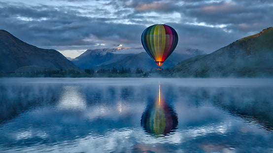 hot air balloon above of body of water photography, Hot Air Ballooning, In The Morning, body of water, photography, Arrowtown, Otago  NZ, Queenstown  New  Zealand, New  Zealand  South Island, Islands, Road, Horizontal, Colour, Color, Tutorial, HDR Photography, Outdoor, Outdoors, Outside, RR, Daily, Day, Time, Lake, Water, Mountain, Travel, Snow, Sharp, Purple, Green  Yellow, Black  Sun, Clouds, landscape, cloud, sky, vehicle, boat, Sony  ILCE-7RM2, shore, beach, Hot Air Balloon, Lake Hayes, adventure, flying, nature, air Vehicle, sport, HD wallpaper HD wallpaper