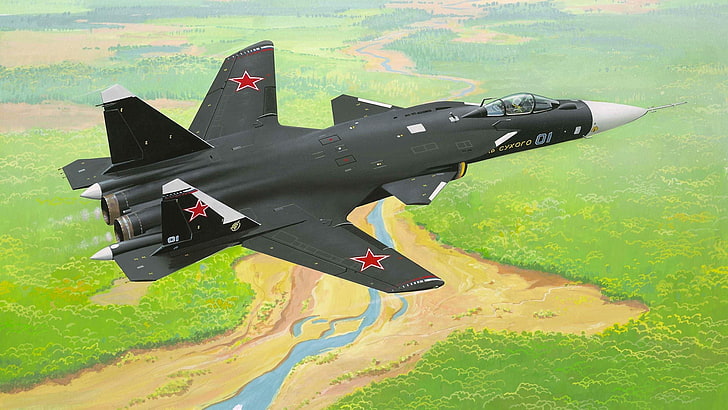 เครื่องบินรบสีเขียวเครื่องบินทหารเครื่องบินสงคราม Sukhoi Su-47 Berkut, วอลล์เปเปอร์ HD