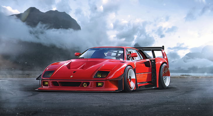 Concept, Ferrari, Red, F40, Car, by Khyzyl Saleem, HD wallpaper