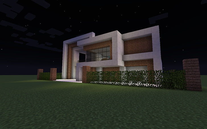 casa de concreto branco e marrom, Minecraft, videogame, casa, HD papel de parede