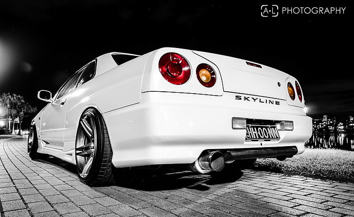 Grayscale Photo Of Nissan Skyline Coupe White Night Tuning Nissan Nissan Skyline Hd Wallpaper Wallpaperbetter