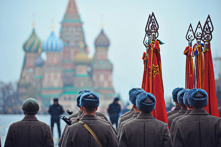 holiday, victory day, soldiers, flags, red square, May 9, HD wallpaper