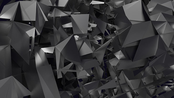 illustration de prisim gris et noir, fond d'écran numérique en niveaux de gris, résumé, géométrie, Fond d'écran HD