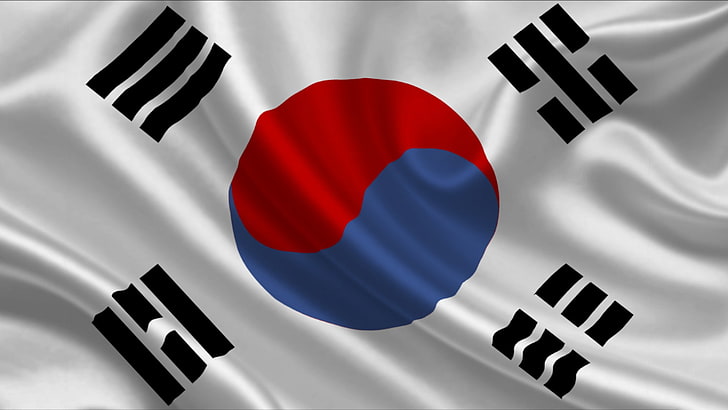 Asiatica, Bandiera, Coreana, Corea del Sud, Taegeukgi, Seta bianca, Sfondo HD