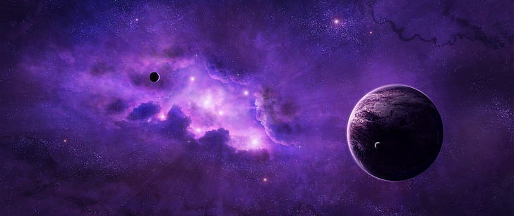 ilustrasi planet ungu, ungu nebular, fotografi jenuh tinggi, ultra-lebar, ruang, Wallpaper HD