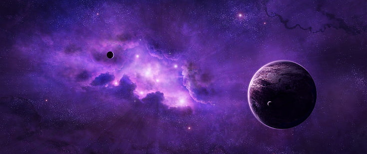 紫の惑星の図、紫の星雲の高飽和写真、超広角、宇宙、 HDデスクトップの壁紙 HD wallpaper