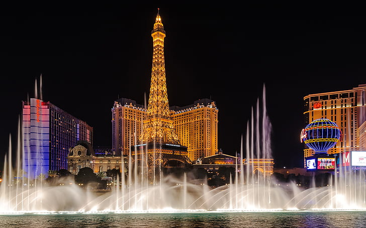 Bellagio Brunnen Und Eiffelturm In Las Vegas Nevada Usa.desktop Hd Wallpaper 2560 × 1600, HD-Hintergrundbild
