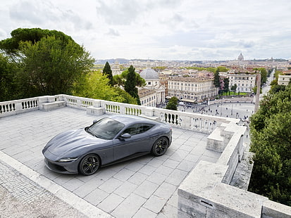 Ferrari, Ferrari Roma, coche, coche plateado, coche deportivo, superdeportivo, vehículo, Fondo de pantalla HD HD wallpaper