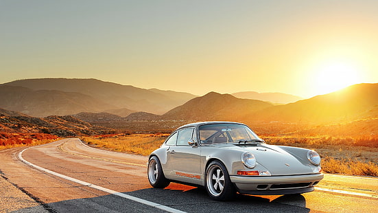 Porsche, Singer, 911, gray porche carrera, Porsche, singer, 911, sun, road, HD, HD wallpaper HD wallpaper