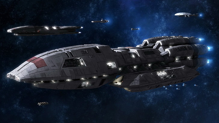 graues Raumschiff, Weltraum, Battlestar Galactica, Battlestar Pegasus, HD-Hintergrundbild