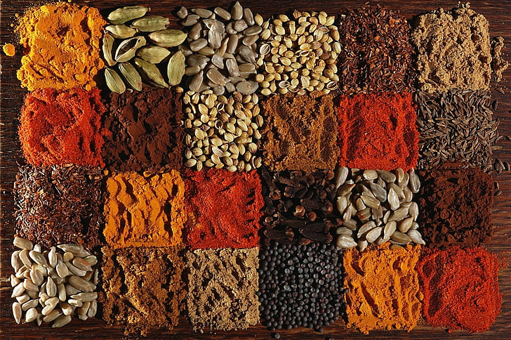 Lebensmittel, Kräuter und Gewürze, Farben, Gewürze, Quadrat, HD-Hintergrundbild