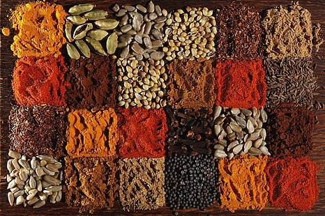 Mat, örter och kryddor, färger, kryddor, fyrkant, HD tapet HD wallpaper
