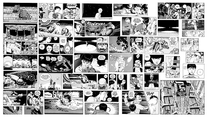 Ilustración de manga, Akira, manga, anime, monocromo, traducido, Fondo de pantalla HD