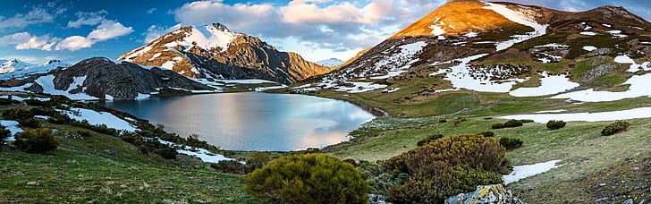 Mountains, lake, snow, Castilla y Leon, Spain, Mountains, Lake, Snow, Castilla, Leon, Spain, HD wallpaper