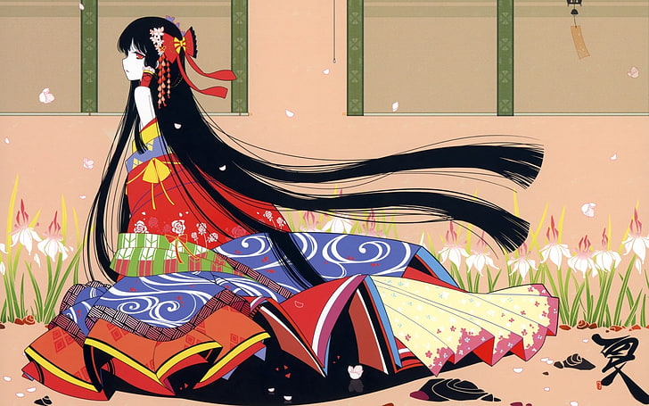 Geisha Anime Kunst, Anime, Mädchen, Brünette, Japan, Farbe, Helligkeit, HD-Hintergrundbild
