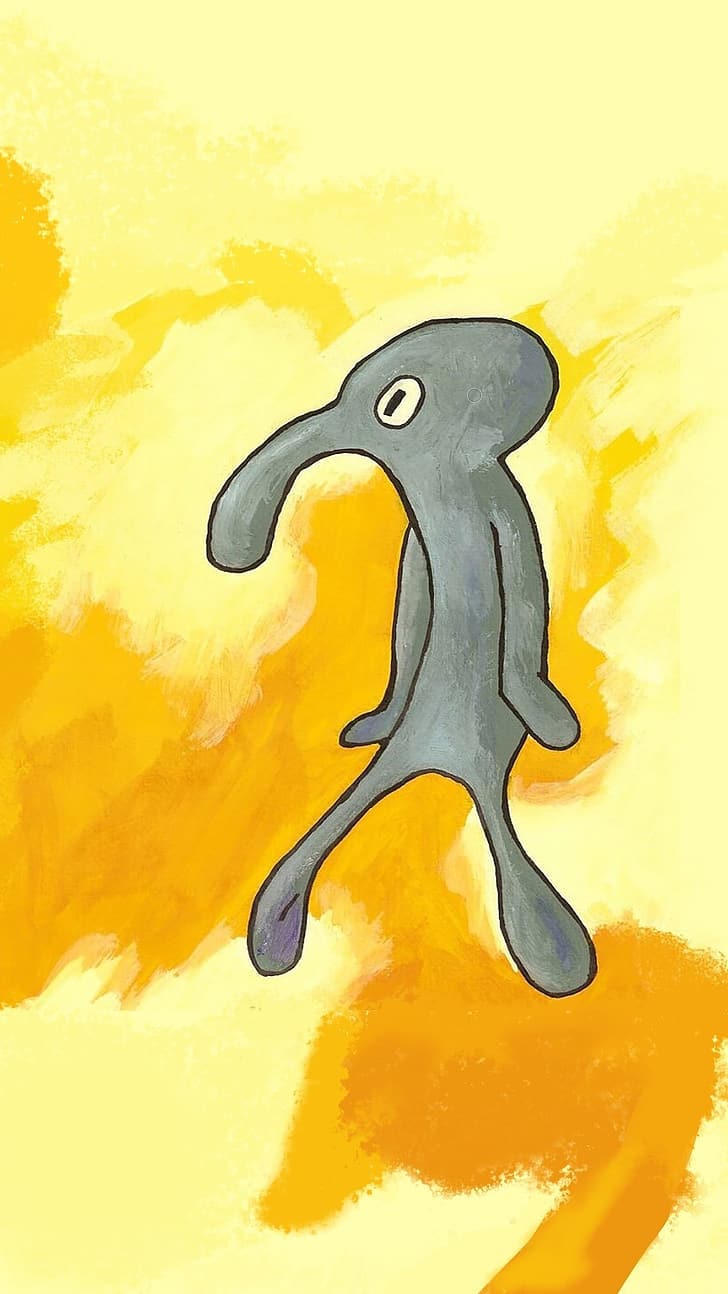 Bob Esponja, Tentáculos de Calamardo, pintura, obras de arte, fondo amarillo, amarillo, Fondo de pantalla HD, fondo de pantalla de teléfono
