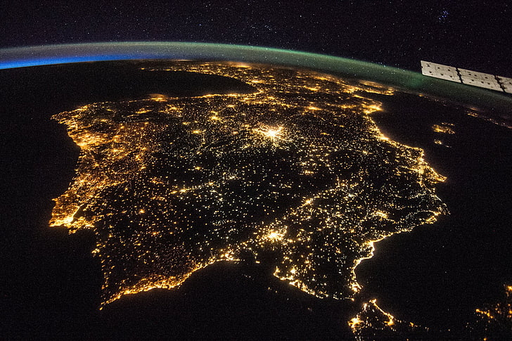الأرض ، من الفضاء ، أندورا ، شبه الجزيرة الأيبيرية ، ناسا ، الليل ، البرتغال ، إسبانيا، خلفية HD