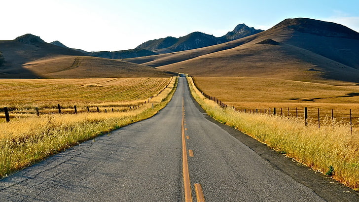 茶色の丘の風景、風景、道路、高速道路、 HDデスクトップの壁紙