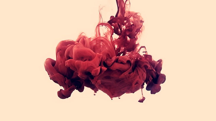 digitale Tapete des roten Rauches, Zusammenfassung, Alberto Seveso, Farbe im Wasser, Flüssigkeit, einfacher Hintergrund, HD-Hintergrundbild
