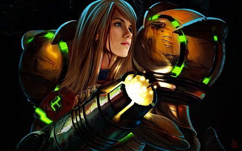 Illustration einer braunhaarigen Frau, Videospiele, Super Metroid, Samus Aran, Metroid, HD-Hintergrundbild HD wallpaper