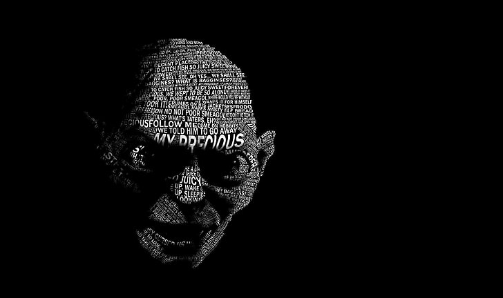 silver-colored diamond ring, Gollum, The Lord of the Rings: The Return of the King, typography, simple background, black background, artwork, HD wallpaper
