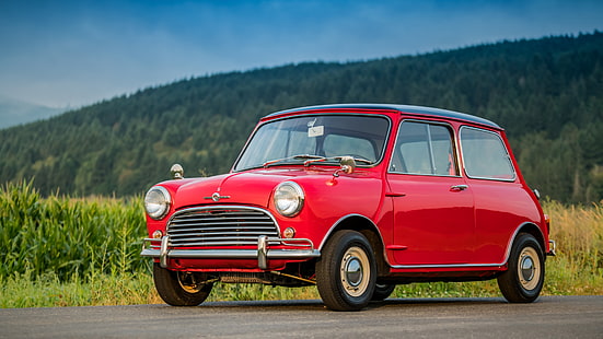 Mini, Morris Mini Cooper S, auto, auto d'epoca, auto rossa, berlina, Sfondo HD HD wallpaper
