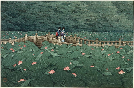 Hasui Kawase ، الرسم ، العمل الفني ، النباتات ، اليابانية، خلفية HD HD wallpaper