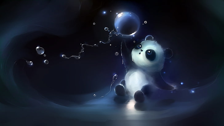 панда с мехурчета дигитален тапет, очи, бебе, панда, балон, апофис, HD тапет
