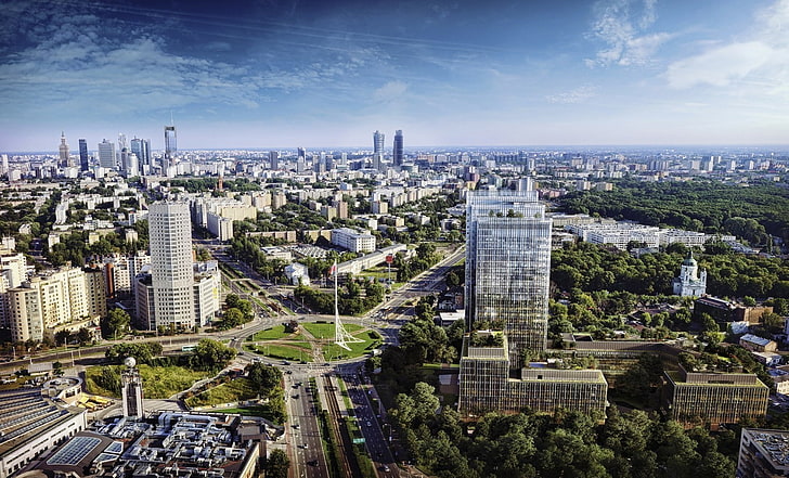 Warsaw, skyline, skyscraper, Poland, HD wallpaper