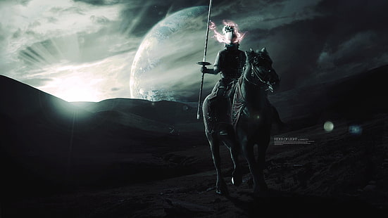 призрак воин верхом на лошади цифровые обои, цифровое искусство, воин, планета, лошадь, фэнтези арт, произведения искусства, HD обои HD wallpaper