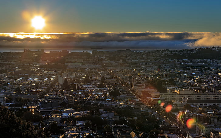غروب الشمس في سان فرانسيسكو ، سان فرانسيسكو ، المدينة ، الغروب، خلفية HD