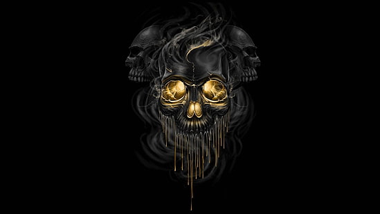 black skulls, artwork, skull, HD wallpaper HD wallpaper