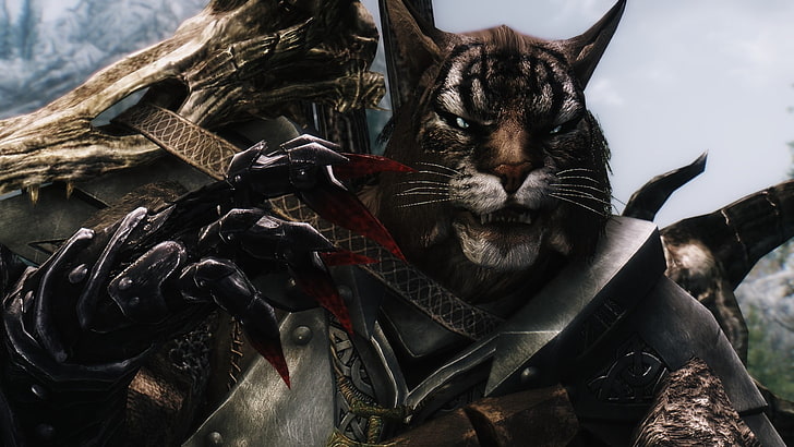 malowanie tygrysa, The Elder Scrolls V: Skyrim, Khajiit, krew, grafika, gry wideo, Tapety HD