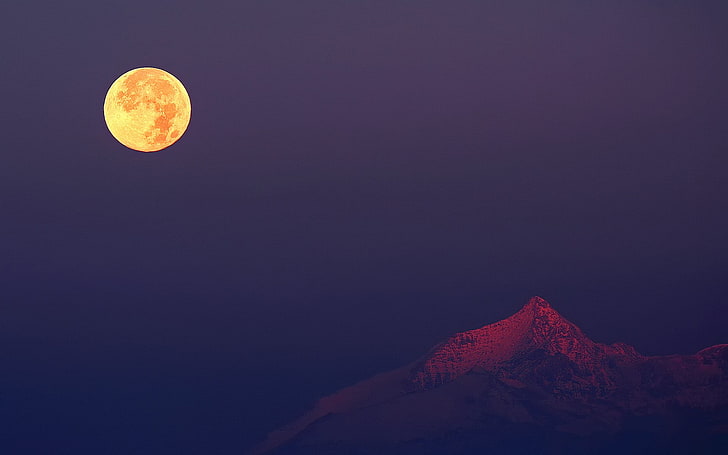 горные альпы под луной графические обои, луна, лунный свет, горы, вечер, HD обои
