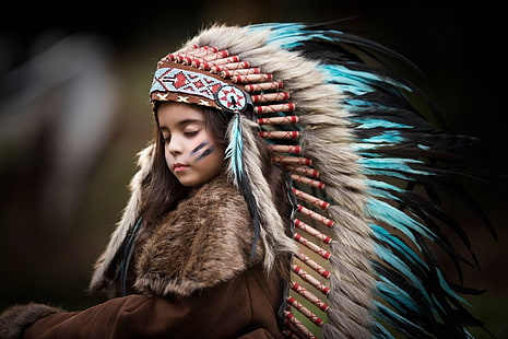 Photography, Child, Girl, Headdress, Little Girl, Native American, HD wallpaper HD wallpaper