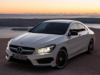 белый Mercedes-Benz седан, авто, свет, фары, мерседес-бенц, AMG, CLA, HD обои HD wallpaper