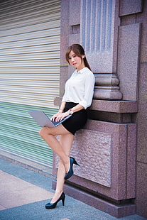wanita, model, Asia, berambut cokelat, tumit, Wallpaper HD HD wallpaper