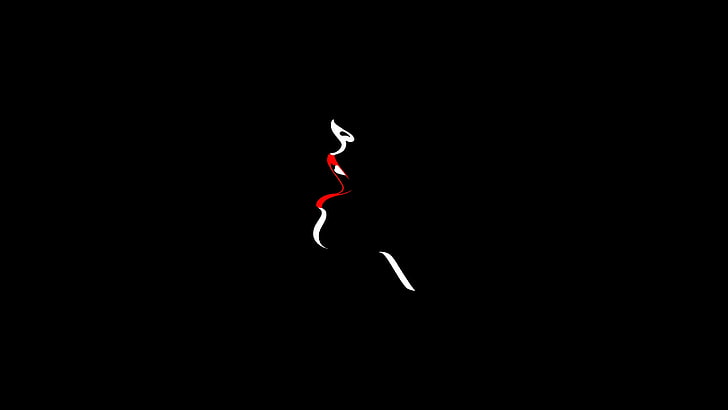 Malika Favre, fond noir, bouche, ouverte, minimalisme, vecteur, rouge à lèvres rouge, Fond d'écran HD