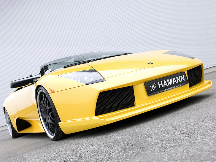 yellow, Roadster, Lamborghini, Hamann, supercar, front view, tuning, Murcielago, HD wallpaper