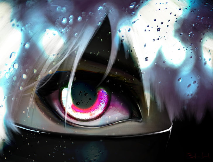 Ilustración de ojo de personaje de anime gris y rosa, tokio ghoul, kaneki ken, hombre, ojos, arte, Fondo de pantalla HD