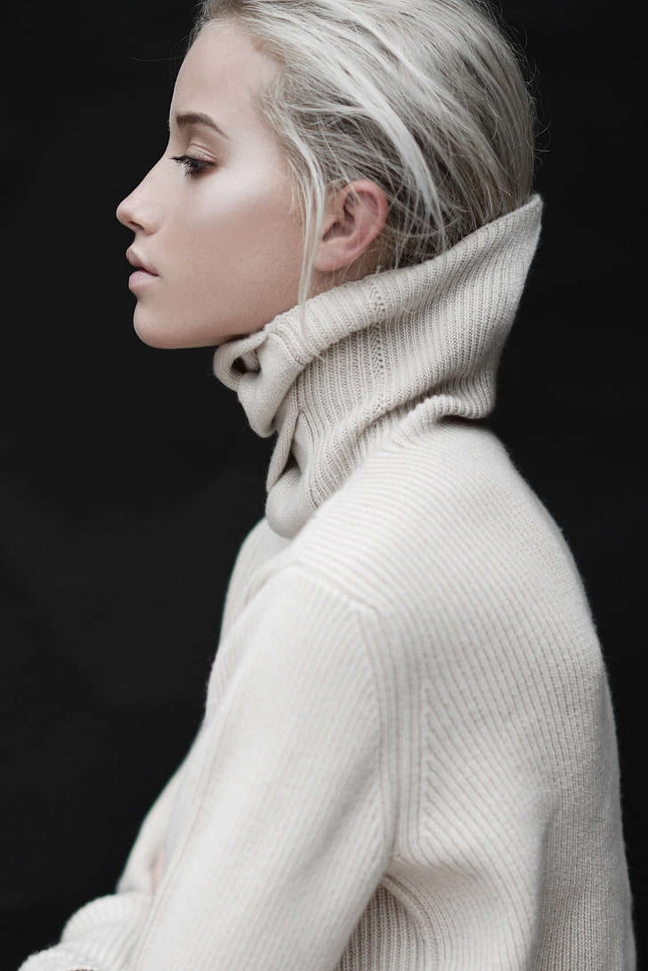 wanita, Hannah Waites, model, sweater, platinum blonde, Wallpaper HD, wallpaper seluler