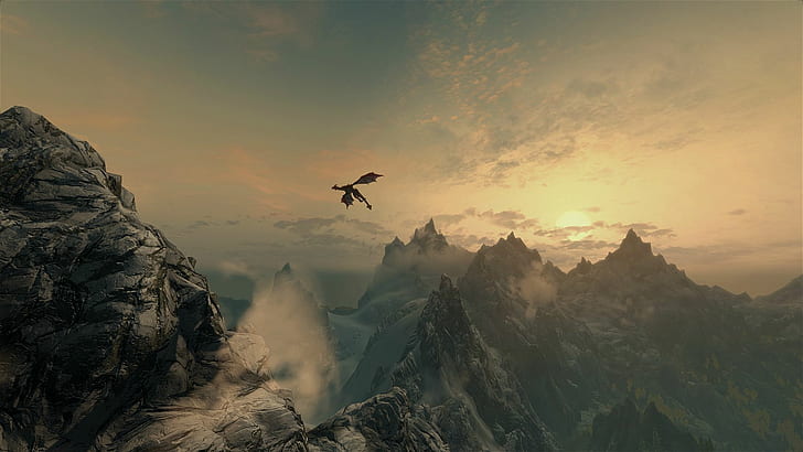 Skyrim Elder Scolls Dragon Mountains HD, video game, pegunungan, naga, skyrim, elder, scolls, Wallpaper HD