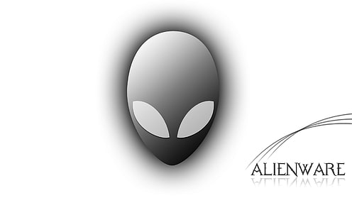 Alienware Alien Head, logo Alienware gris et noir, ordinateurs, Alienware, blanc, ordinateur, arrière-plan, Fond d'écran HD HD wallpaper