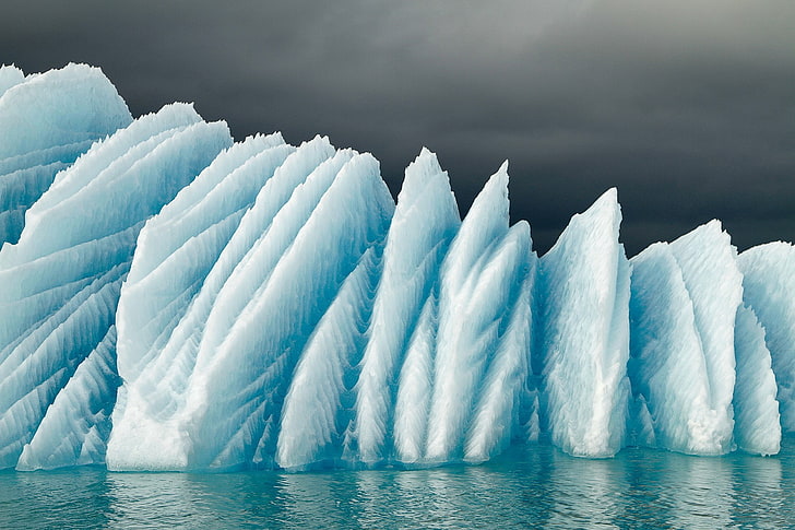 自然、風景、冬、氷、雪、氷河、アイスランド、海、雲、反射、 HDデスクトップの壁紙