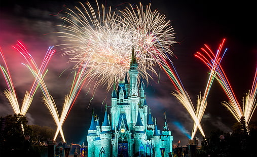 Magic Kingdom Fireworks, Castillo de Disney con papel tapiz digital de fuegos artificiales, Vacaciones, Halloween, Walt Disney World Resort, Fiesta de Halloween, Fondo de pantalla HD HD wallpaper