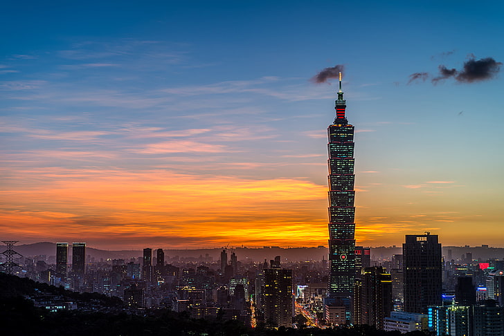 city skyline, china, taiwan, taipei, tower, view from above, HD wallpaper