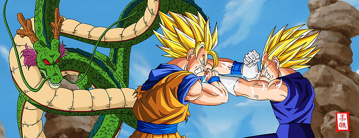 Dragon Ball Son Goku, Vegeta, dan ilustrasi Shenron, Dragon Ball, Dragon Ball Z, Wallpaper HD